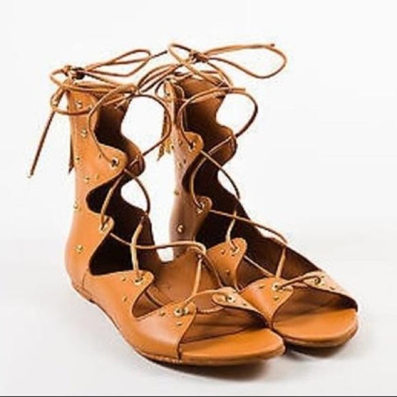 IRO Camel tan Xiri gladiator studded lace up sandals size  40 - Picture 11 of 13